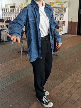 「UNIQLO（ユニクロ）のアイテム（スラックス、ブラック系）」を使った、inugasuki09さん（レディース・154cm）の春コーディネート
