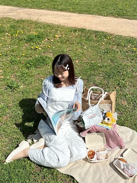 「ピクニック」｜「アイテム（オールインワン・サロペット）」を使った、もちゃだよさん（レディース・155cm）の春コーディネート