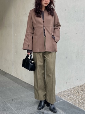 「アイテム（ノーカラーコート）」を使った、宇野さん（レディース・162cm）の秋コーディネート