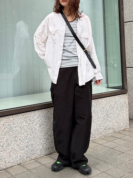 「cheriella（シェリエラ）の【cheriella】ボーダータンクトップ　BORDER TANK TOP（タンクトップ、ブルー系）」を使った、宇野さん（レディース・164cm）の夏コーディネート