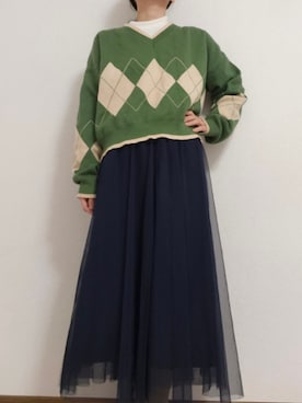 「ハイネックトップス」｜つばめさん（レディース・150cm）の秋コーディネート