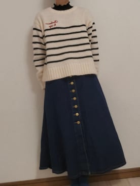 「アイテム（デニムスカート）」を使った、つばめさん（レディース・150cm・20代）の冬コーディネート