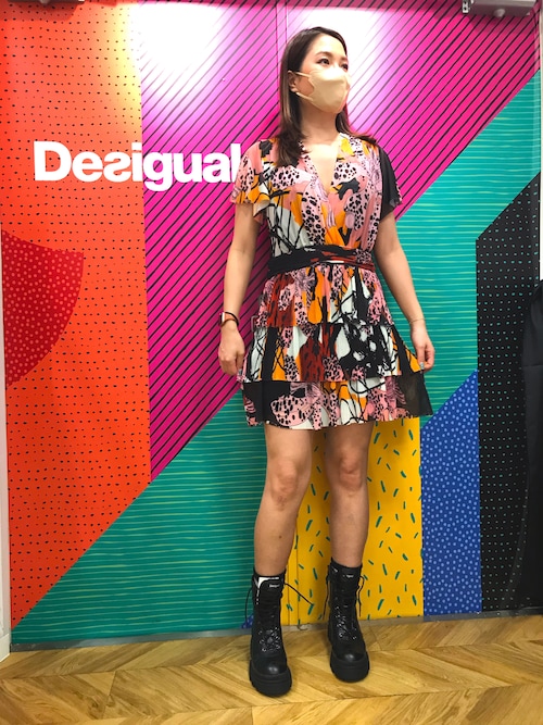 DesigualのM. Christian Lacroix 蘭モチーフ ミニワンピースを使ったコーディネート（ZOZOTOWN Yahoo!店）