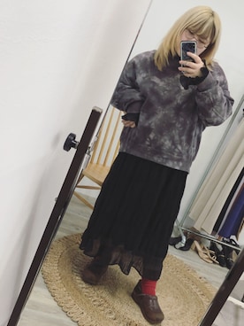 「しまむら（シマムラ）のアイテム（スカート、ブラック系）」を使った、banbanbarusuさん（レディース・155cm）の秋コーディネート
