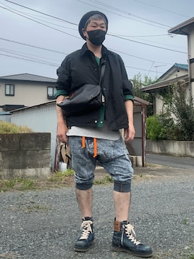 「glamb（グラム）のアイテム（ハンチング/ベレー帽）」を使った、たろじゅんさん（メンズ・168cm）の春コーディネート