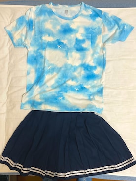 「その他セレクト（ソノタセレクト）のアイテム（Tシャツ/カットソー、ブルー系）」を使った、happyhashimoto926さん（メンズ・170cm）の夏コーディネート