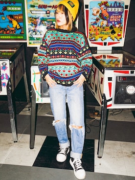 「ロールアップ」｜「アイテム（ニットキャップ/ビーニー）」を使った、名無さん（レディース・160cm）の春コーディネート