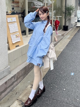 「アイテム（シャツワンピース）」を使った、あかちゃす🍎あざとお洋服さん（レディース・153cm）の秋コーディネート