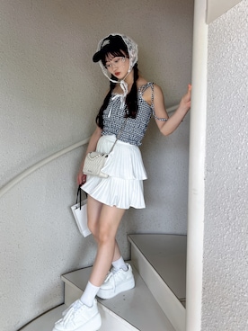 「厚底スニーカー」｜あかちゃす🍎あざとお洋服さん（レディース・153cm）の夏コーディネート