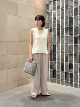 「アイテム（かごバッグ、グレー系）」を使った、umemuraさん（レディース・158cm）の夏コーディネート