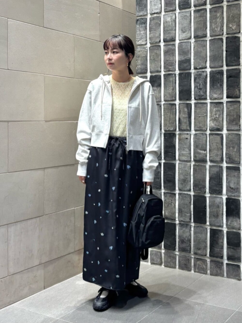 フラワー エンブロイダリー ドローストリング スカート ウォッシャブル