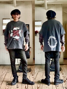 「アイテム（Tシャツ/カットソー、ブラック系）」を使った、86yamaさん（メンズ・172cm）の秋コーディネート