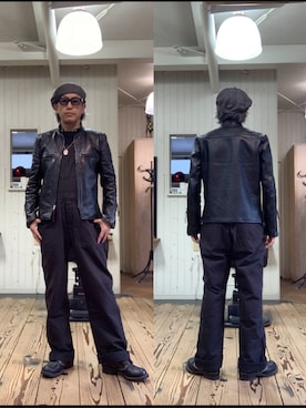 「アイテム（ライダースジャケット）」を使った、86yamaさん（メンズ・172cm）の秋コーディネート