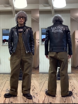 「アイテム（ライダースジャケット）」を使った、86yamaさん（メンズ・172cm）の冬コーディネート