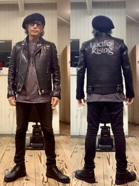 「アイテム（ライダースジャケット）」を使った、86yamaさん（メンズ・172cm）の秋コーディネート