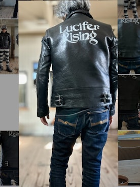 「アイテム（ライダースジャケット）」を使った、86yamaさん（メンズ・172cm）の冬コーディネート