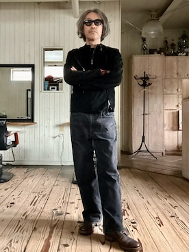 「アイテム（ライダースジャケット）」を使った、86yamaさん（メンズ・172cm）の春コーディネート