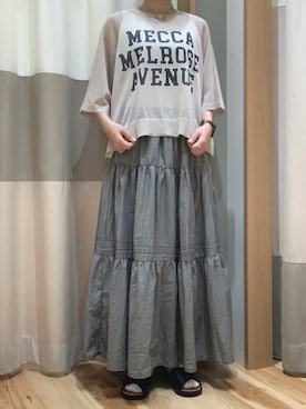 「ロゴニット」｜「アイテム（サンダル）」を使った、むさん（レディース・160cm）の夏コーディネート