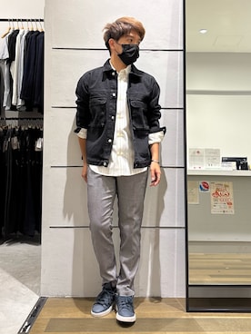 「ABAHOUSE GRAY（アバハウスグレイ）の【セットアップ対応】デニムトラッカージャケット（デニムジャケット、ブラック系）」を使った、kentaさん（メンズ・165cm）の春コーディネート