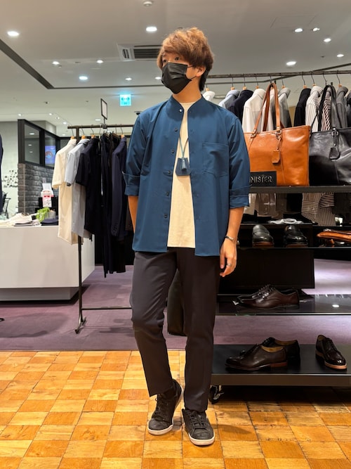 変形襟】シャンブレーツイル カラーレス シャツ（シャツ