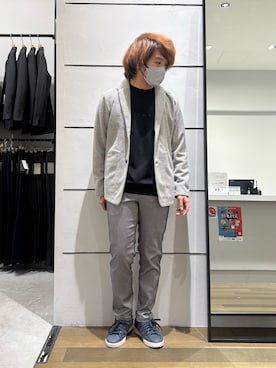 「ABAHOUSE GRAY（アバハウスグレイ）のブークレ ボンディング ショールブルゾン / ストレッチ / 保温性（Blouson、ブラウン系）」を使った、kentaさん（メンズ・165cm）の春コーディネート