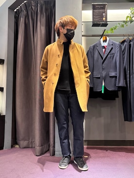 「アイテム（ステンカラーコート）」を使った、kentaさん（メンズ・165cm・30代）の冬コーディネート