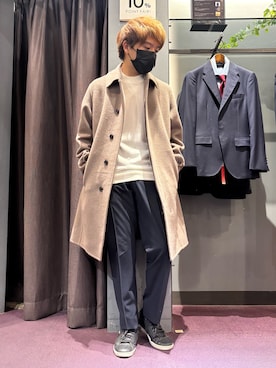 「アイテム（ステンカラーコート）」を使った、kentaさん（メンズ・165cm・30代）の冬コーディネート