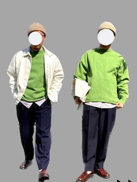 「WALLA WALLA SPORT（ワラワラスポーツ）のアイテム（スウェット、グリーン系）」を使った、角刈りたろうさん（メンズ・165cm）の冬コーディネート