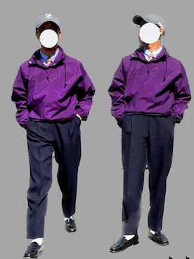 「Steven Alan（スティーブンアラン）のアイテム（スラックス、ブルー系）」を使った、角刈りたろうさん（メンズ・165cm）の冬コーディネート