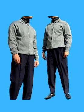 「STILL BY HAND（スティルバイハンド）のアイテム（ニット/セーター、グリーン系）」を使った、角刈りたろうさん（メンズ・165cm）の冬コーディネート