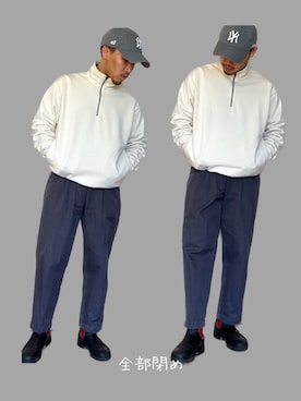 「UNIQLO（ユニクロ）のアイテム（スウェット、ホワイト系）」を使った、角刈りたろうさん（メンズ・165cm）の春コーディネート