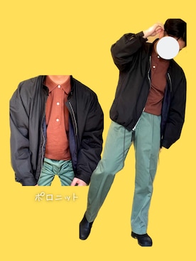 「BEAMS（ビームス）のアイテム（チノパンツ、グリーン系）」を使った、角刈りたろうさん（メンズ・165cm）の冬コーディネート