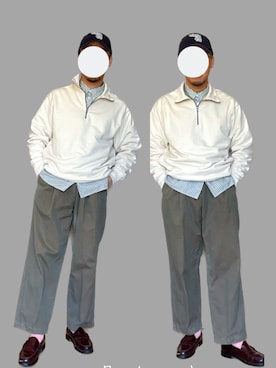 「UNIQLO（ユニクロ）のアイテム（スウェット、ホワイト系）」を使った、角刈りたろうさん（メンズ・165cm）の春コーディネート