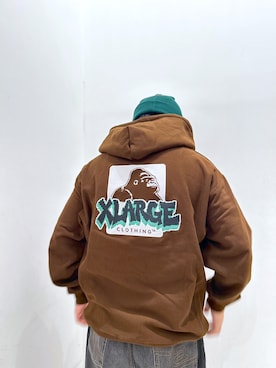 「XLARGE（エクストララージ）のGRAFFITI PULLOVER HOODED SWEAT（パーカー、ブラウン系）」を使った、田中翔太郎さん（メンズ・171cm）の秋コーディネート