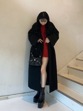 「EVRIS（エヴリス）のアイテム（チェスターコート）」を使った、林瑞季さん（レディース・159cm）の冬コーディネート