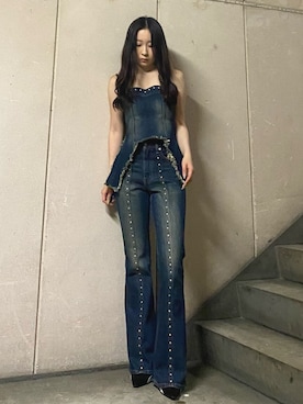 「EVRIS（エヴリス）のスウェードポインテッドスニーカーヒール（パンプス）」を使った、林瑞季さん（レディース・159cm）の夏コーディネート