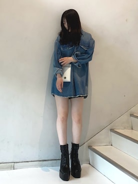 「EVRIS（エヴリス）のアイテム（デニムジャケット）」を使った、林瑞季さん（レディース・159cm）の春コーディネート