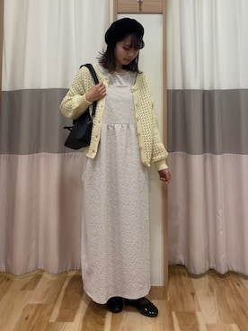 「Samansa Mos2（サマンサ モスモス）のインナー付花柄ジャカードキャミワンピース（ワンピース）」を使った、ayuさん（レディース・150cm）の冬コーディネート