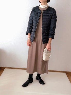 「GUコーデ」｜「アイテム（ダウンジャケット/コート）」を使った、saikaさん（レディース・159cm）の冬コーディネート