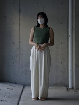 「アイテム（タンクトップ、グリーン系）」を使った、オトネさん（レディース・166cm）の夏コーディネート