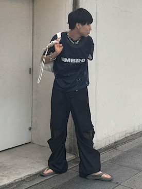 「アイテム（スラックス）」を使った、Hiromuさん（メンズ・180cm）の夏コーディネート