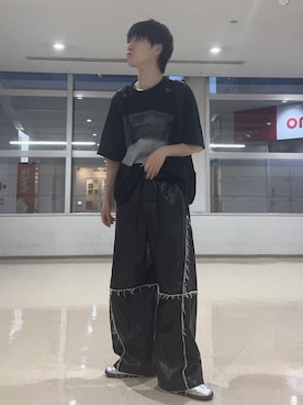 「MHL.（エムエイチエル）のLIGHT COTTON JERSEY TOP（Tシャツ/カットソー、ブラック系）」を使った、Hiromuさん（メンズ・180cm）の夏コーディネート