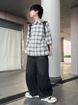 「RUUBON（ルーボン）の【RUUBON】TR regular color shirt / TR レギュラーカラーシャツ（シャツ/ブラウス、ホワイト系）」を使った、Hiromuさん（メンズ・180cm）の夏コーディネート