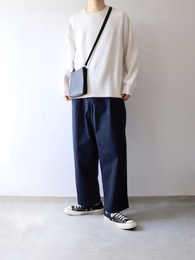 「WYM LIDNM（ウィム バイ リドム）のMILANO RIB HEAVY WEIGHT PO KNIT（ニット/セーター）」を使った、Hiromuさん（メンズ・180cm）の春コーディネート