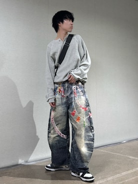 「RUUBON（ルーボン）の【RUUBON】henley neck long sleeve Tee/ヘンリーネック ロングスリーブTシャツ/ロンT（Tシャツ/カットソー）」を使った、Hiromuさん（メンズ・180cm）の秋コーディネート