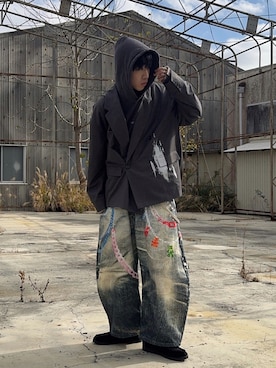 「アイテム（ジャケット/アウター、グレー系）」を使った、Hiromuさん（メンズ・180cm）の冬コーディネート