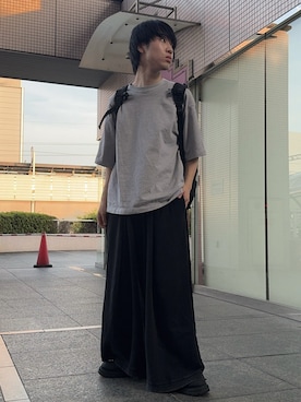 「RUUBON（ルーボン）の【RUUBON】rustic basic big Tee / ラスティック ベーシック ビッグ Tシャツ（Tシャツ/カットソー、ブルー系）」を使った、Hiromuさん（メンズ・180cm）の夏コーディネート