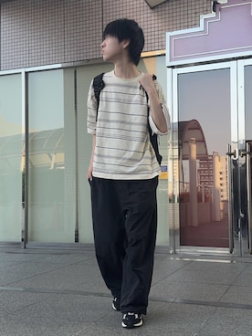 「RUUBON（ルーボン）の【RUUBON】rustic basic big Tee / ラスティック ベーシック ビッグ Tシャツ（Tシャツ/カットソー、ホワイト系）」を使った、Hiromuさん（メンズ・180cm）の夏コーディネート