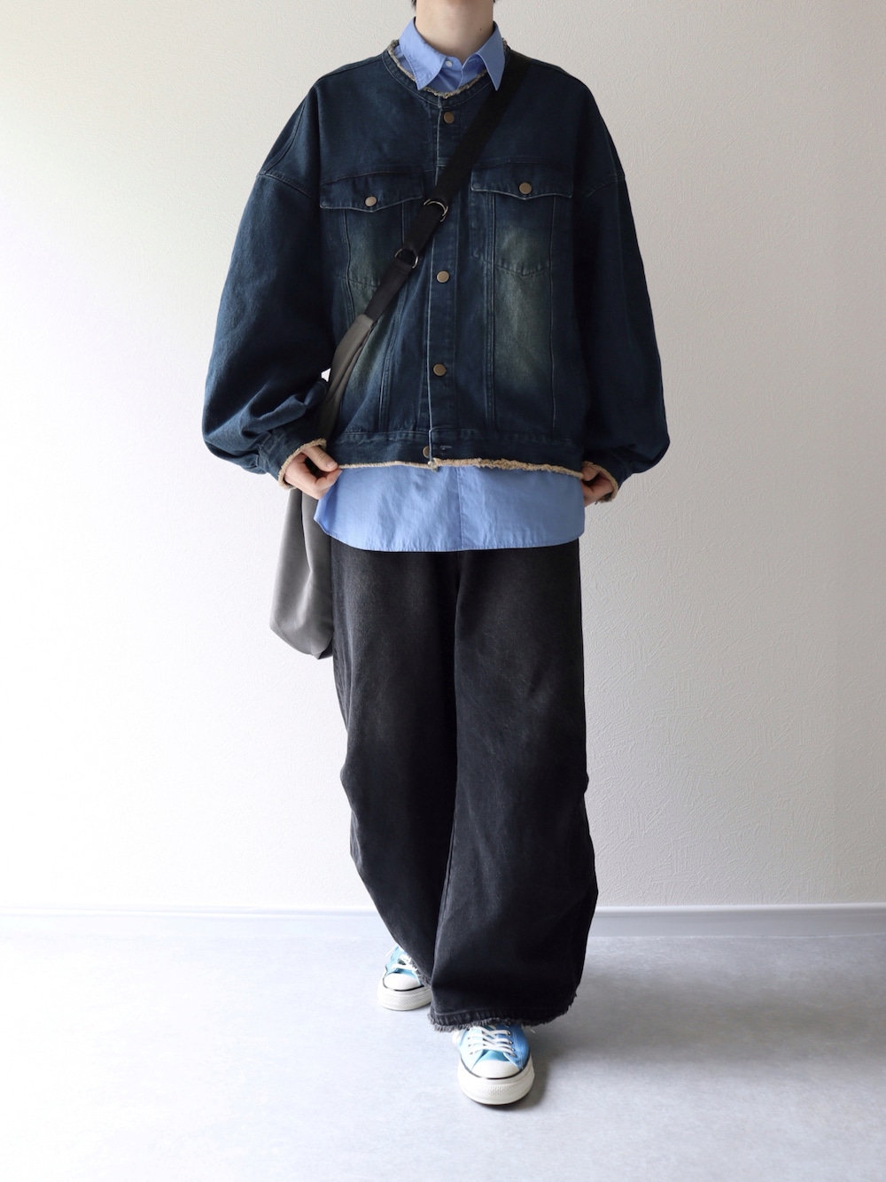 RUUBON】no collar fringe denim jacket / ノーカラーフリンジ