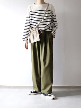 「巾着バッグ」｜「アイテム（チノパンツ）」を使った、Hiromuさん（メンズ・180cm）の冬コーディネート